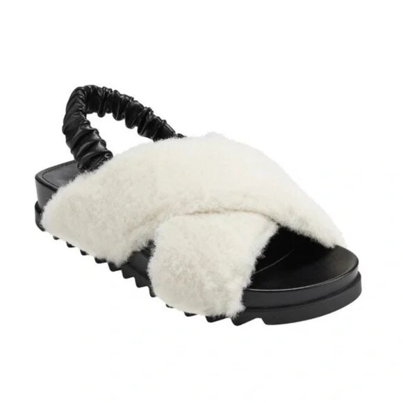 Marc Fisher Women's Faux Fur Cross Band Slide Sandals Rubber Sole 7M - Picture 1 of 8
